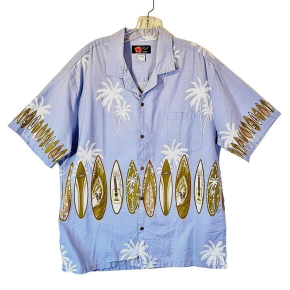Vintage 80s Surfboard Ukulele Cotton Shirt by Ali’i Fashions Hawaii Tropical - Picture 1 of 6
